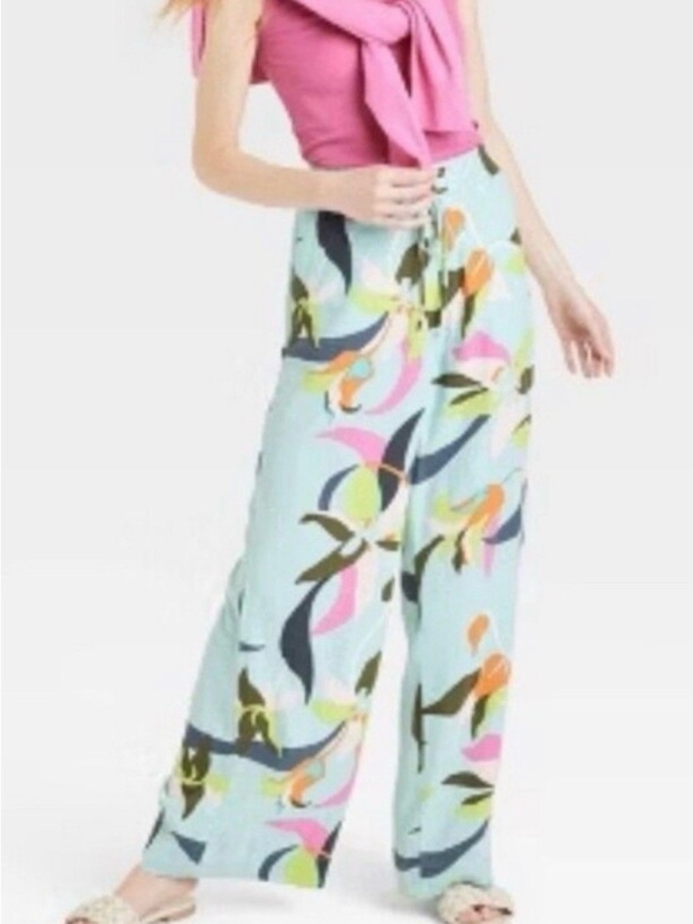 a new day Light Blue Wide-Leg Printed Palazzo Pants with Multicolor Floral Motif